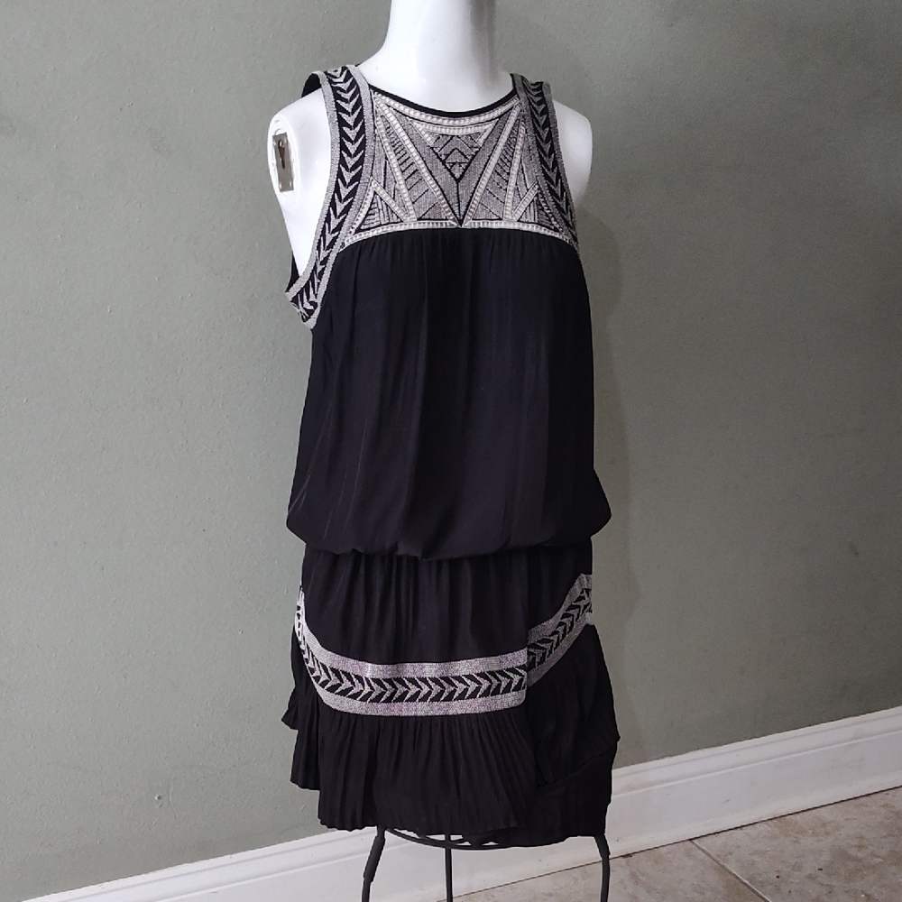 Ramy Brook BRENT Embroidered Blouson Pleated Dress